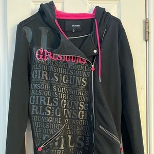 pink and black girls with guns zip up jacket!
